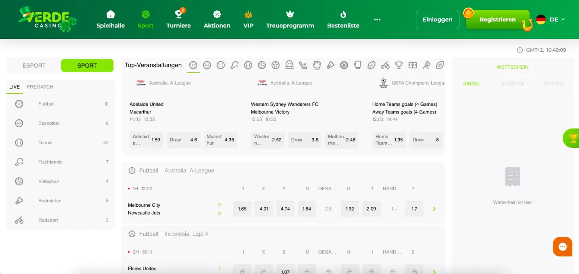 Verde Casino Sportwetten - Übersicht